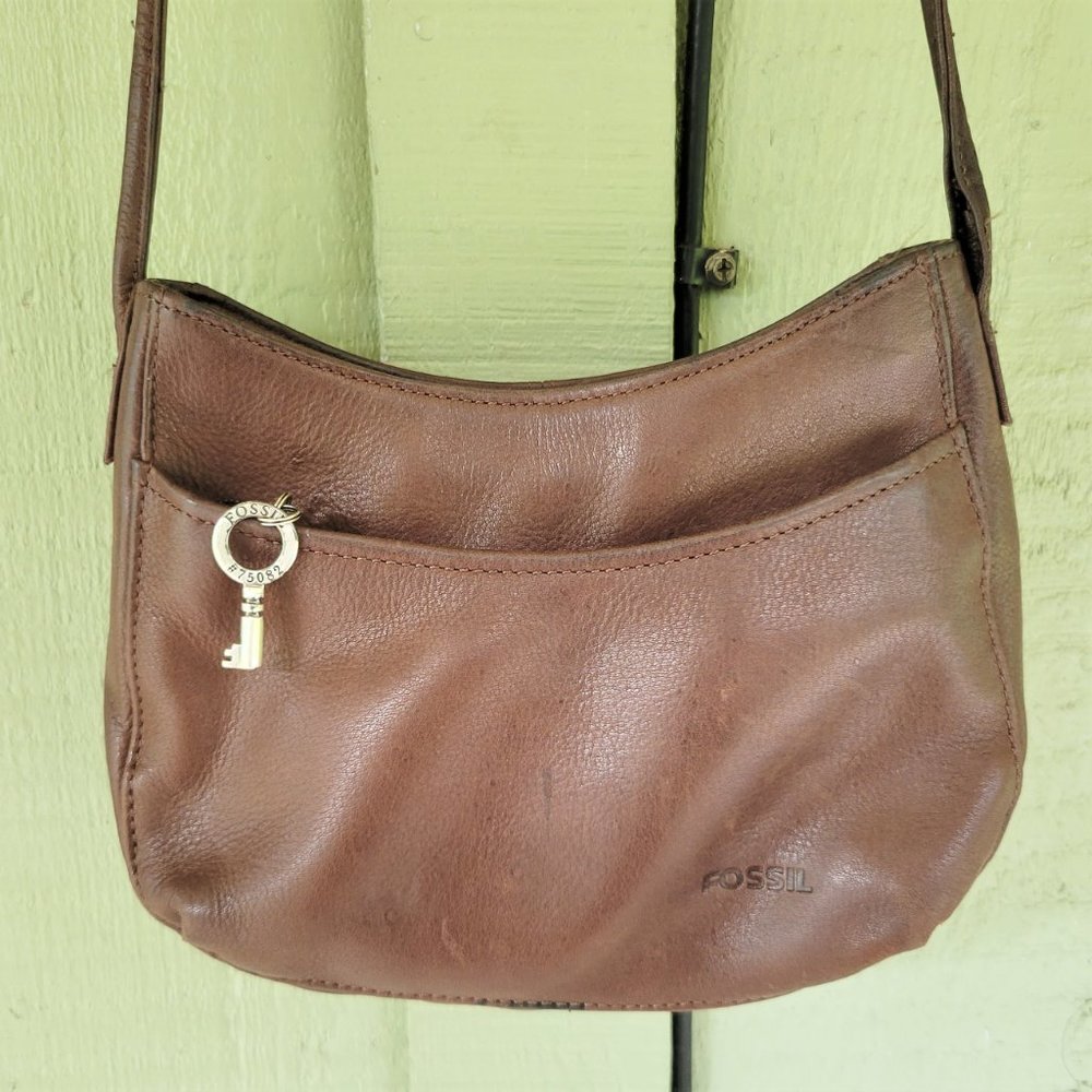 FOSSIL Brown Leather Mini Crossbody Bag